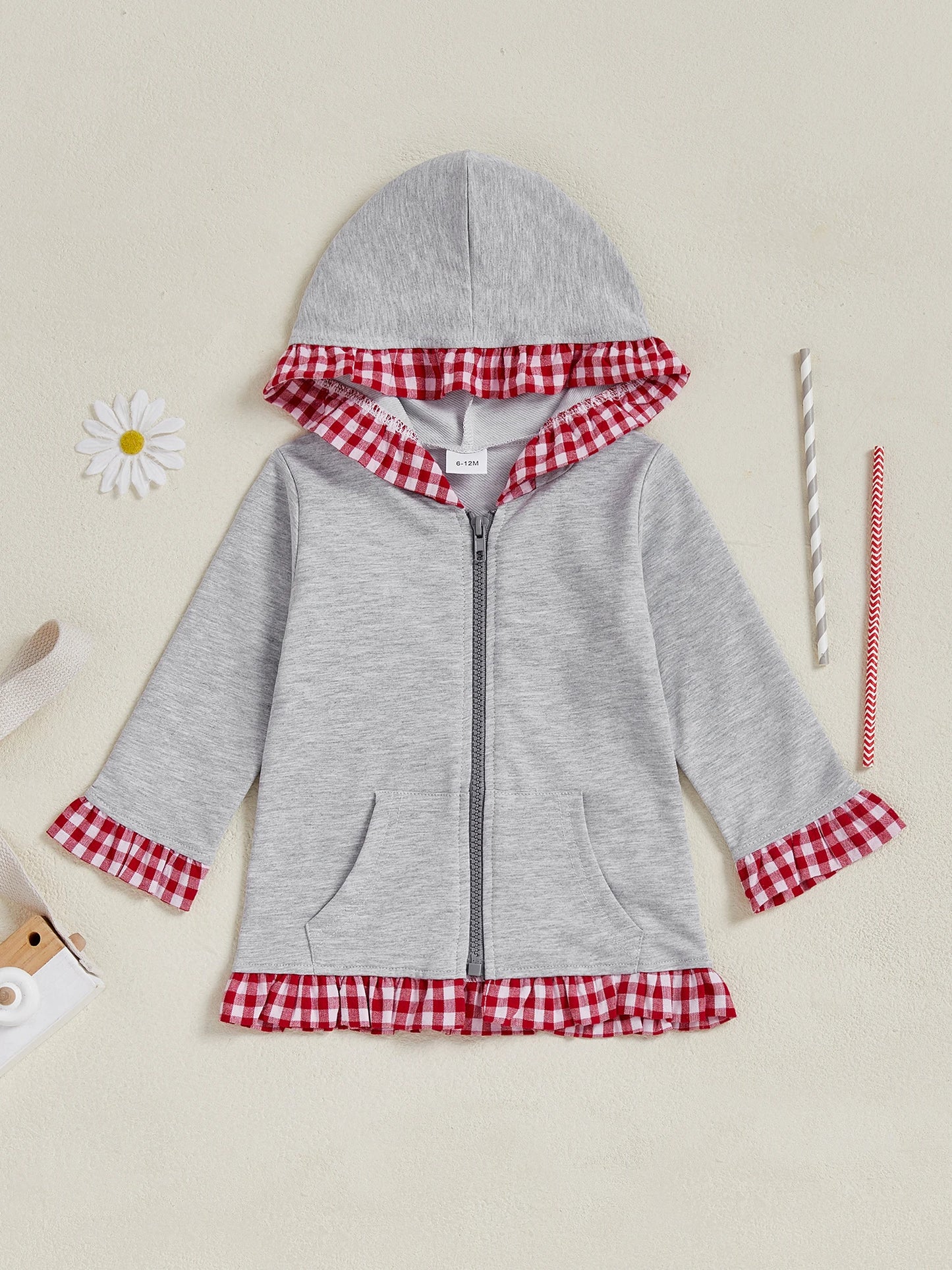 Children s Girls Plaid Hoodie with Zipper Closure Long Sleeve Sweatshirt Jacket for Everyday Casual Wear and Activities