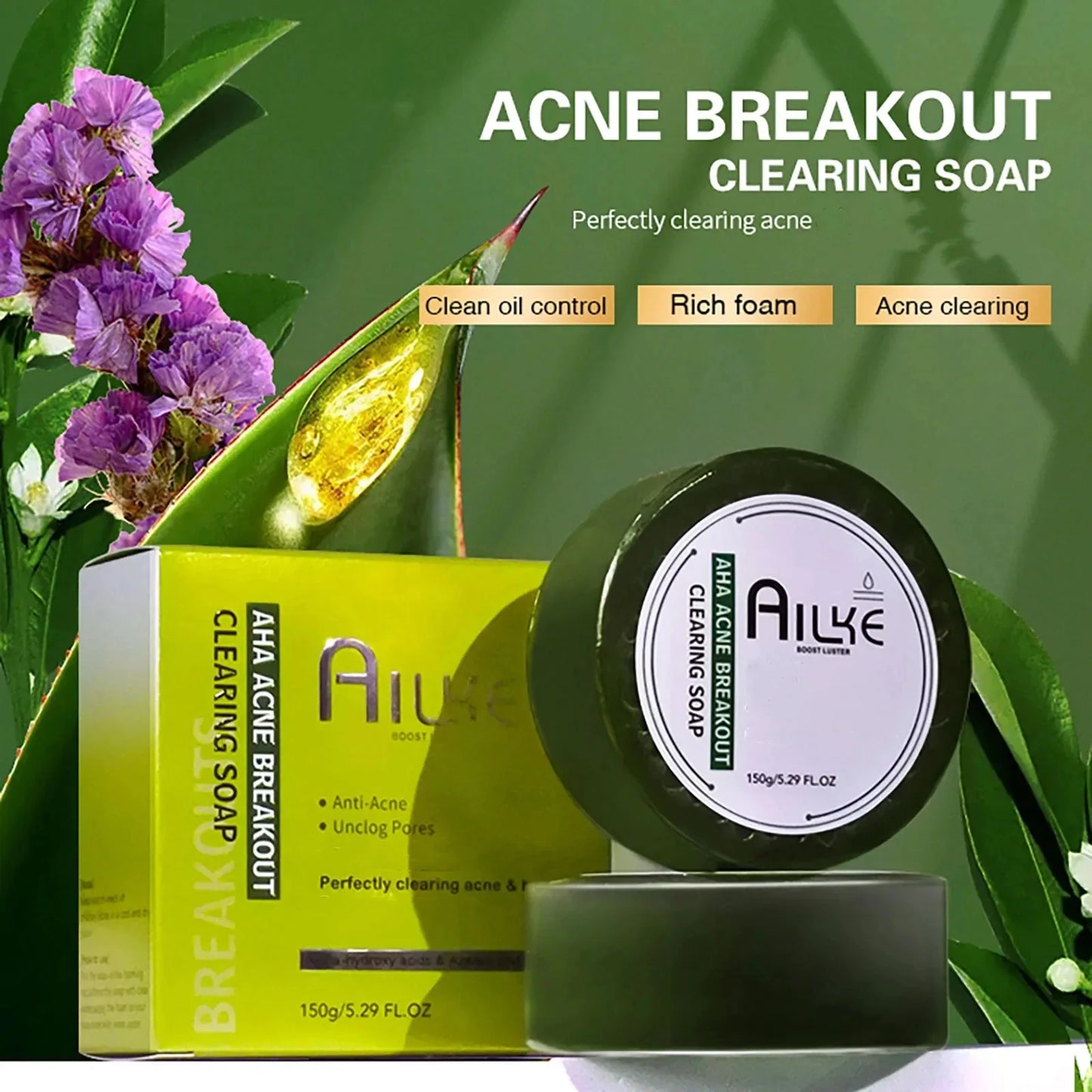 AILKE Organic Anti-Acne Cleansing Face Care Set, Smooth Skin, Remove Stains, Spots, Prevent Breakout, for All Skin Types