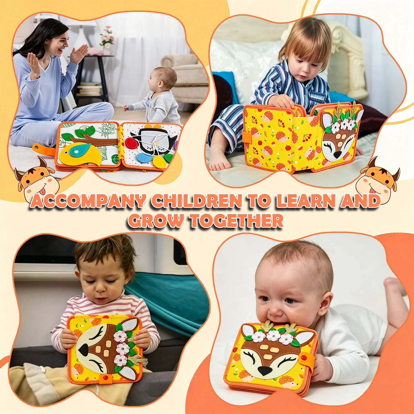 Children's baby early education intelligence learning baby toys felt learning board, busy board, busy book, cloth book, including life skills, alphabet, numbers, shapes colors, animals, weather, toddler travel toys, birthday
