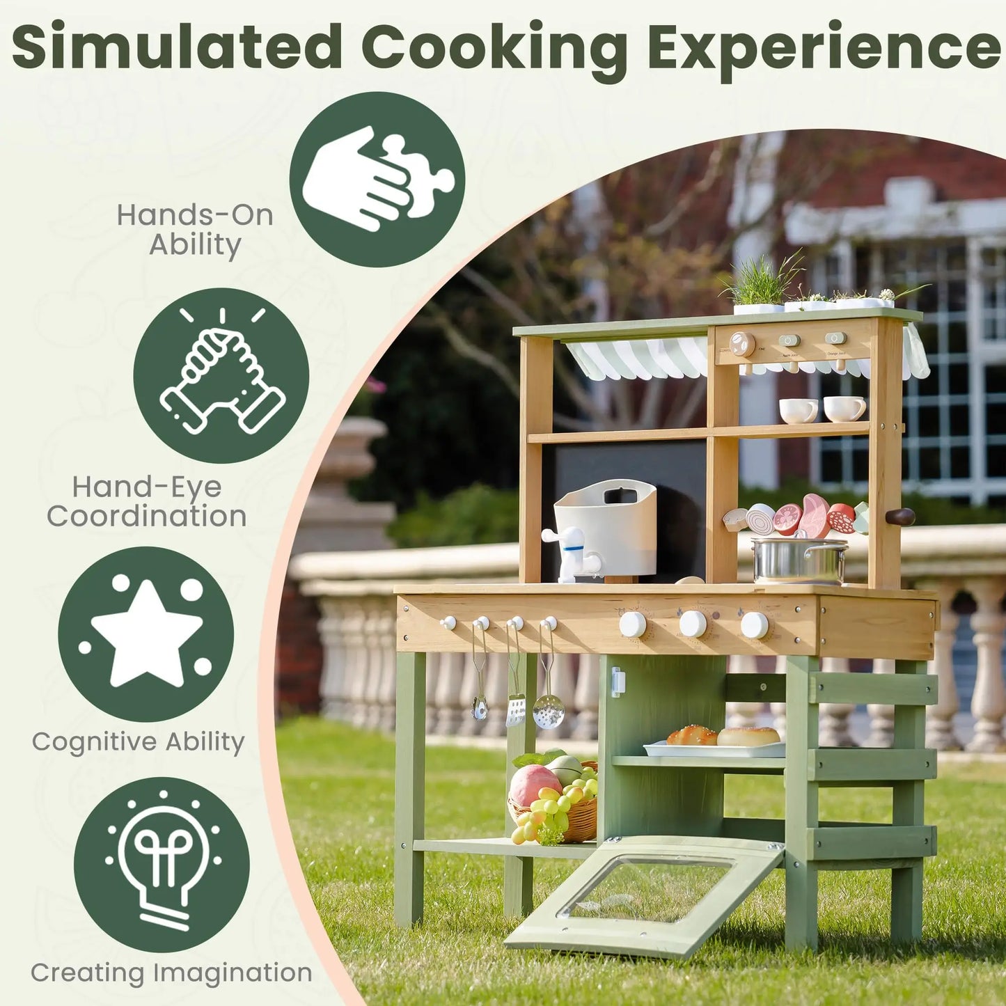 Robud Wooden Outdoor Mud Play Kitchen Outdoor Play Set with Realistic BBQ Drinks Station Ideal Birthday Gift for Kids Ages 3+