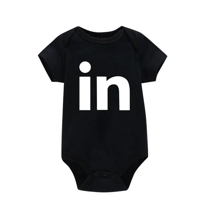 Letter Print Newborn Infant Baby Boys Girls Black Bodysuit Twins Romper Jumpsuit Outfits Hipster Baby Clothes 0-24M