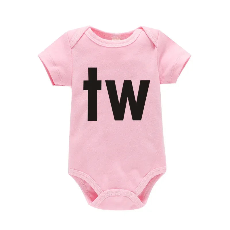 Letter Print Newborn Infant Baby Boys Girls Black Bodysuit Twins Romper Jumpsuit Outfits Hipster Baby Clothes 0-24M