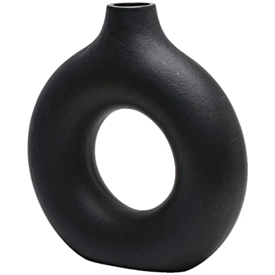 Donut Vase Hollow Ceramic Vase for Flowers Handmade Minimalist Boho Inch Style Modern Home Decor for Wedding Dinner Table Party