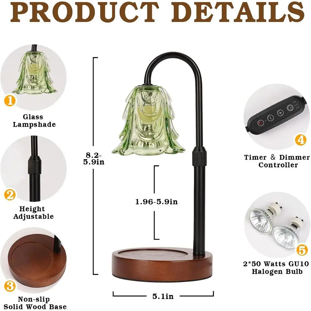 Candle Warmer Lamp with Timer, Adjustable Green Lamp Warmer or Jar Candles, Unique Women Gifts or Birthday, Dimmable Candle Heat