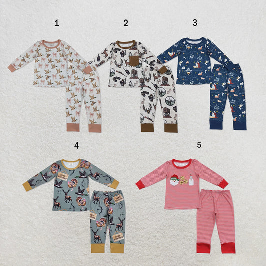 Baby Boys Long Sleeves Pajamas Set Green Ducks Plaid Top with Pants Comfortable Sleepwear for Infants