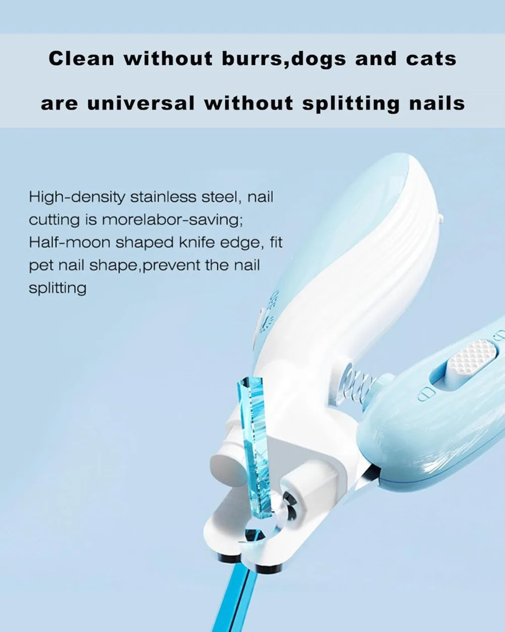 Pet Nail Clippers with Light, Illuminates Bloodline, Safety Trimmer for Dogs Cats Rabbits, Sharp Stainless Steel, No Splitting, Blue