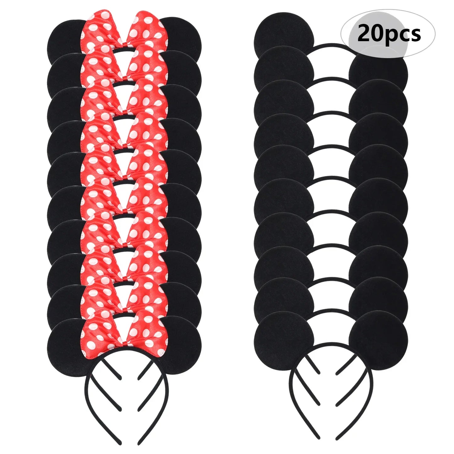 CHuangQi 12pcs Mouse Ears Headband with Bow, Mickey Minnie Ears Headwear for Boy / Girl Birthday Party, Great Party Favors