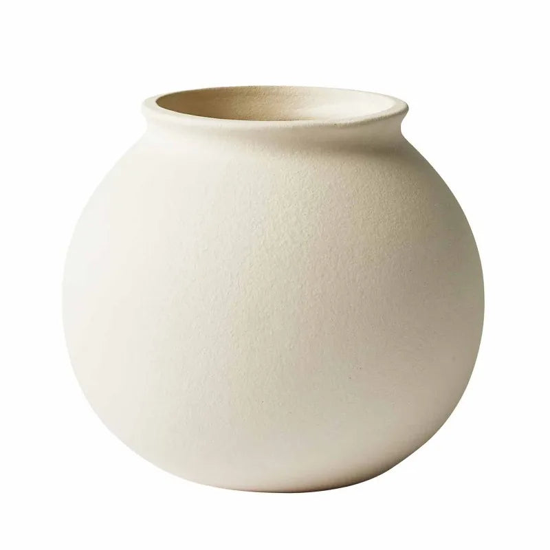 Matte Ceramic Round Vase, 5.9", Natural Beige White
