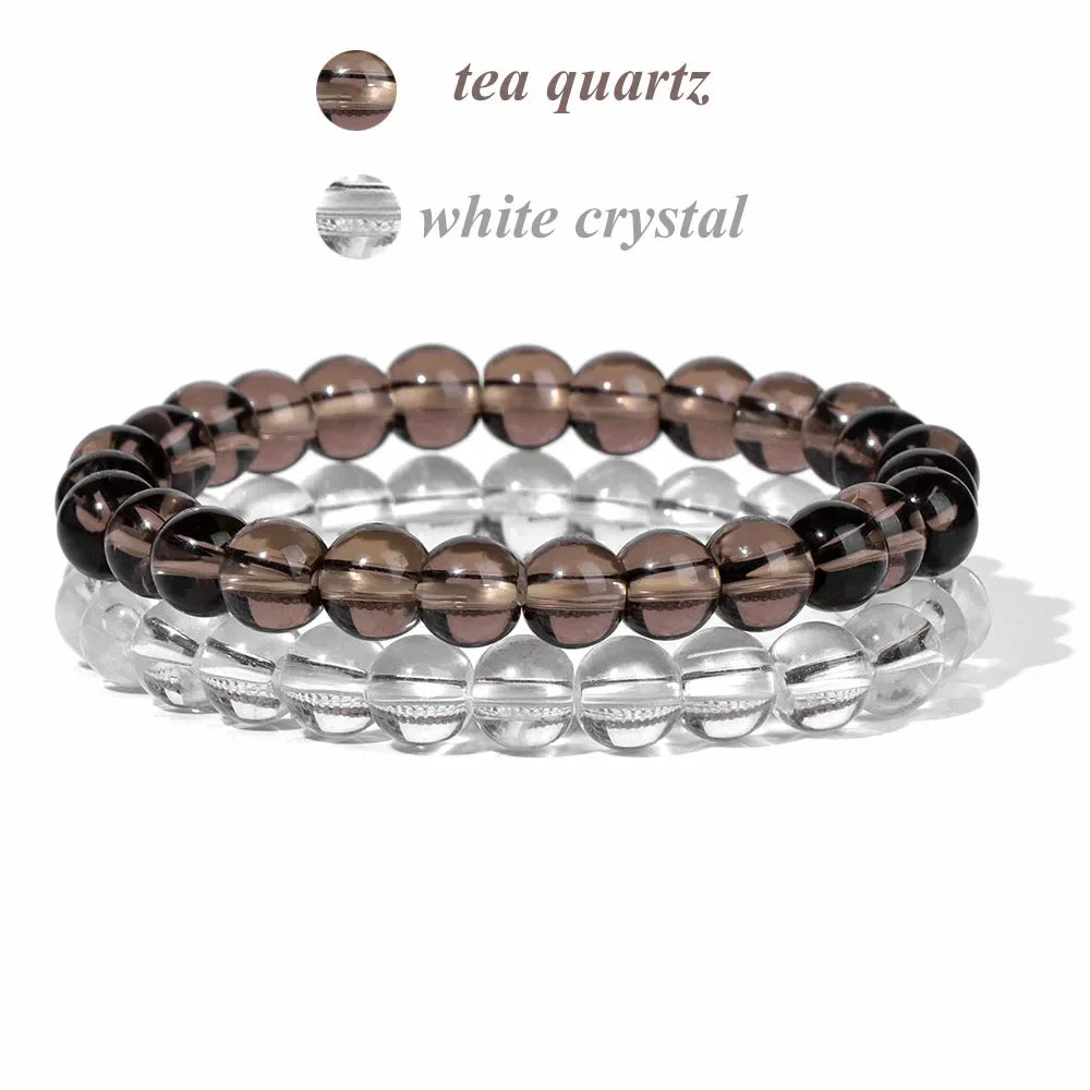 2Pcs Colorful Natural Stone Bead Bracelet Set 8MM Natural Agates Turquois Amethysts Quartzs Gem Stretch Bangle Jewelry Gift