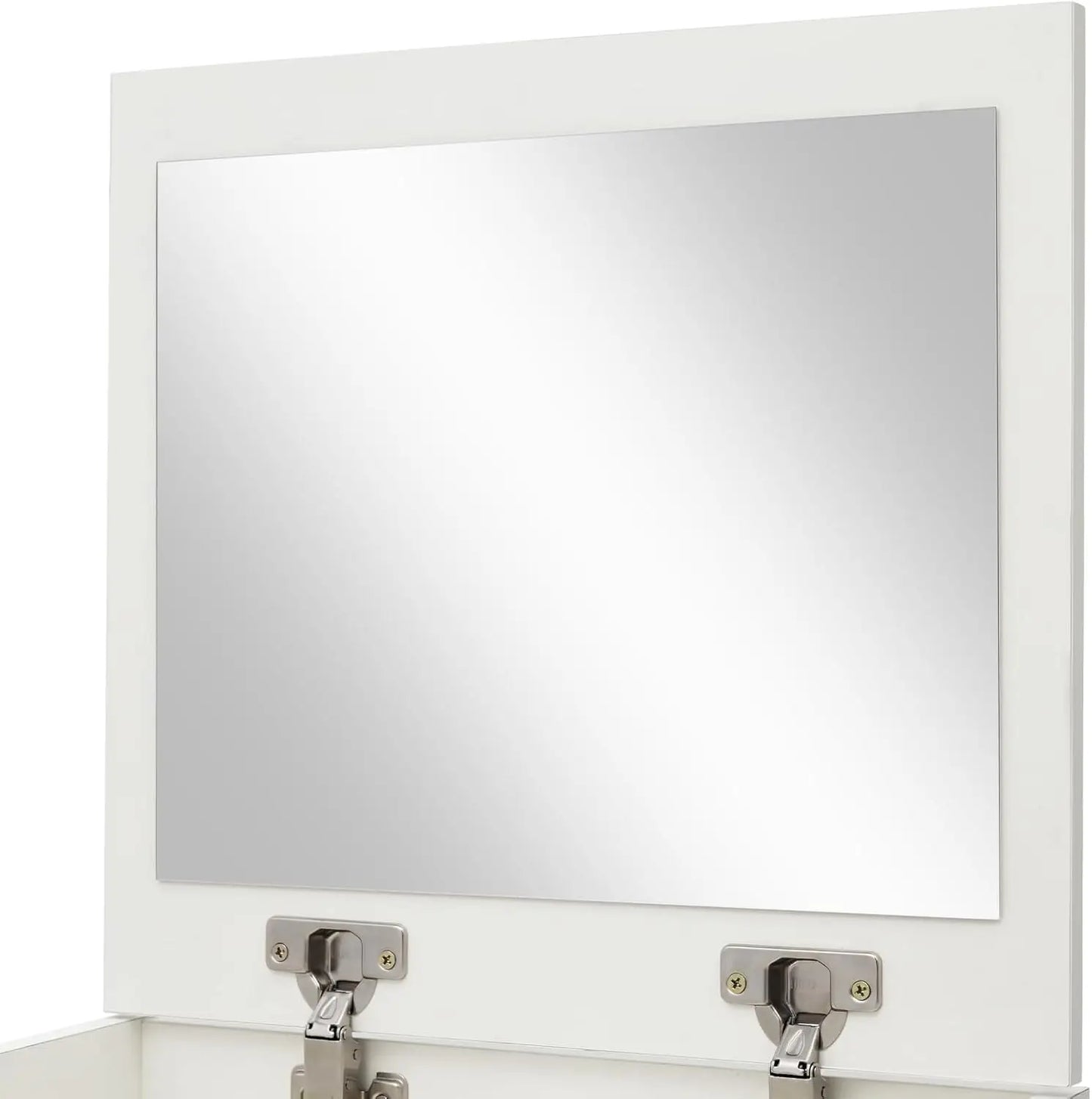 White 2-in-1 Flip Top Mini Vanity Desk Set, Makeup Table with Mirror, Drawer & Padded Stool, Multi-Purpose Corner Bedroom Vanity Nightstand