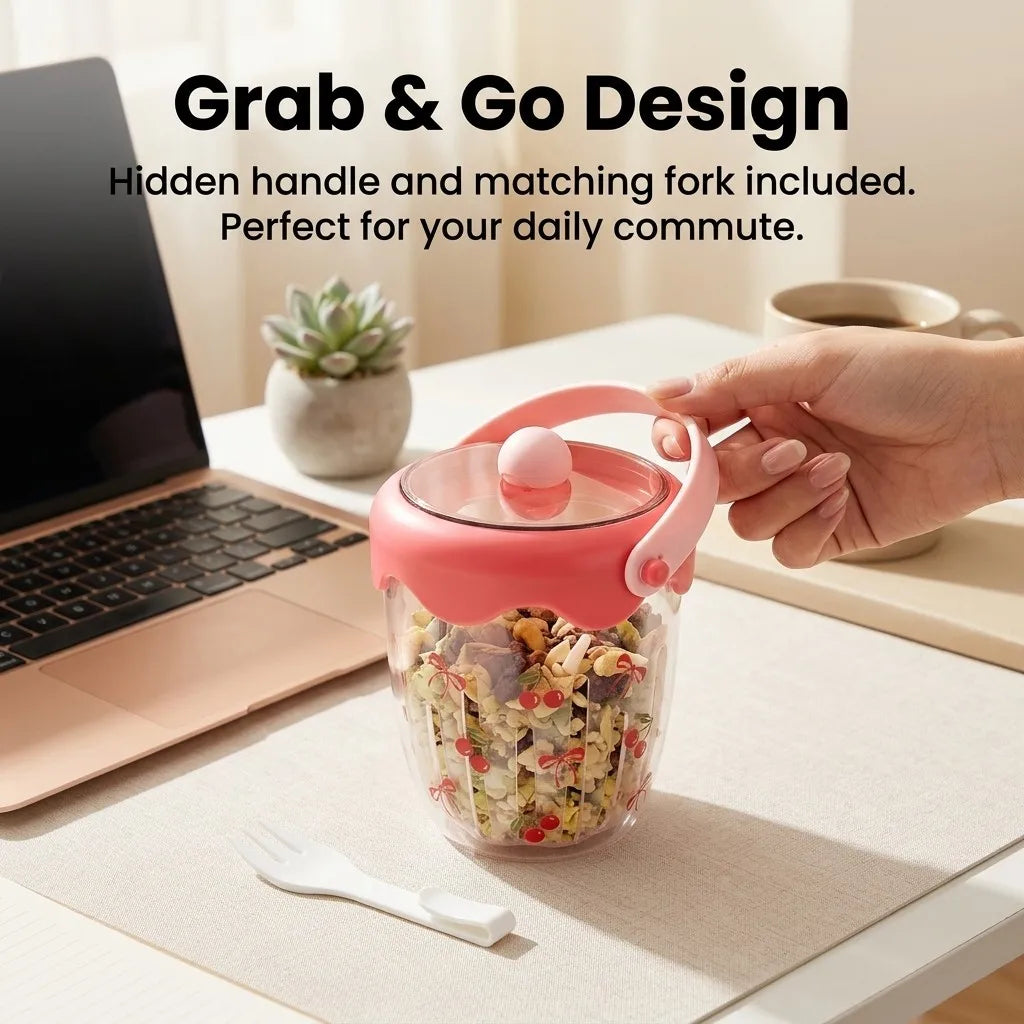 Clear Plastic Salad Container with Lid Fork Double Layer Fruit Drain Cup Yogurt Cereal Snack Bento Lunch Box for Kids School