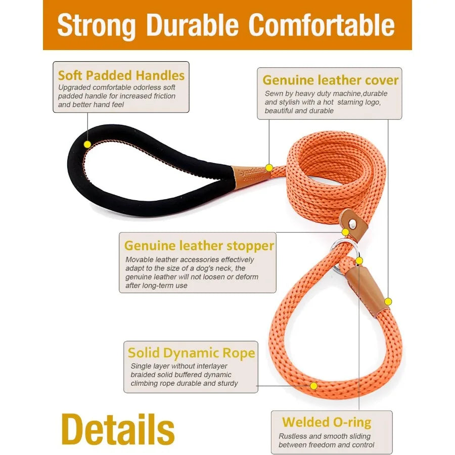 Heavy Duty Braided Dog Leash for Training and Walking: 5FT 6FT 8FT Adjustable Length Strong Slip Lead Design for Large Breeds D