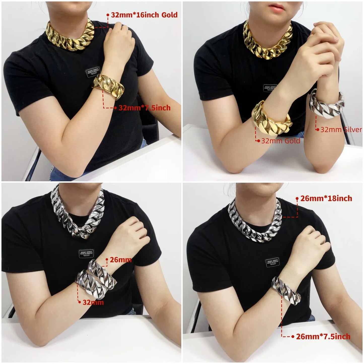Factory Wholesale 26/32mm Width Big Thick Cuban Link Chain Bracelets Necklaces For Women and Men Silver Gold Color Jewelry