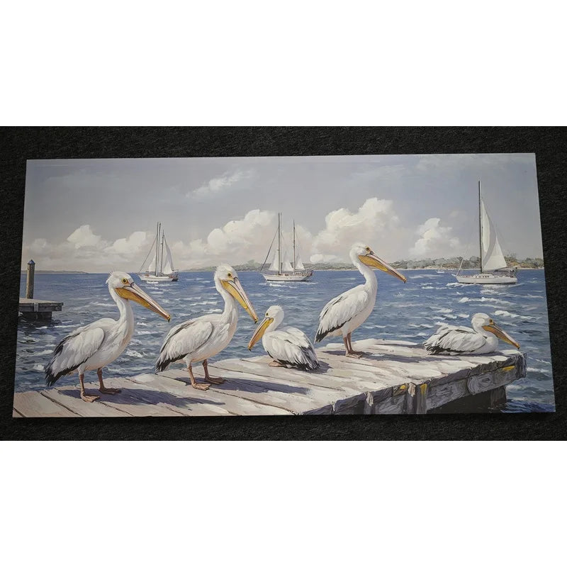 Large Blue Ocean Seagull Canvas Art for Living Room, Modern Coastal Seascape Wall Decoration, 22" x 44