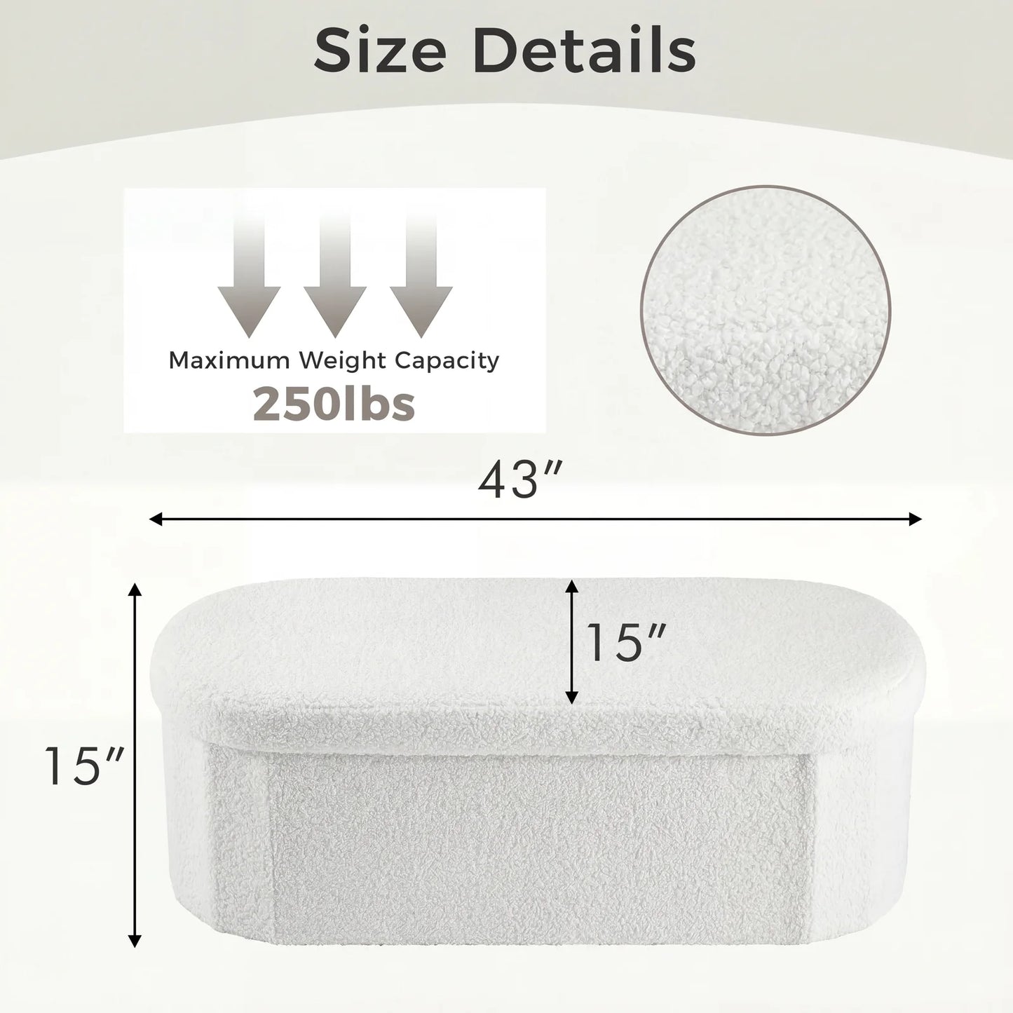 JHK 30/43IN Folding Storage Ottoman Bench with Storage Teddy Fabric Storage Chest for Bedroom End of Bed Foot Rest Bench Stool with Cushion for Home Entryway