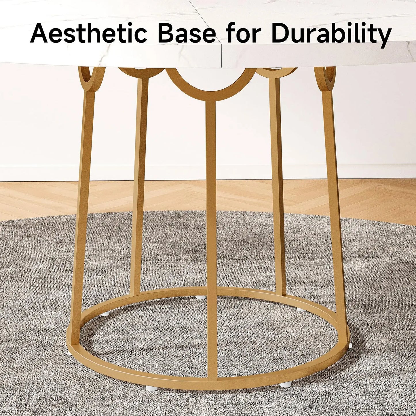 120cm Round Dining Table - Wooden Faux Marble Top & Gold Base Design - Modern Small Table for Kitchen Apartment Restaurant