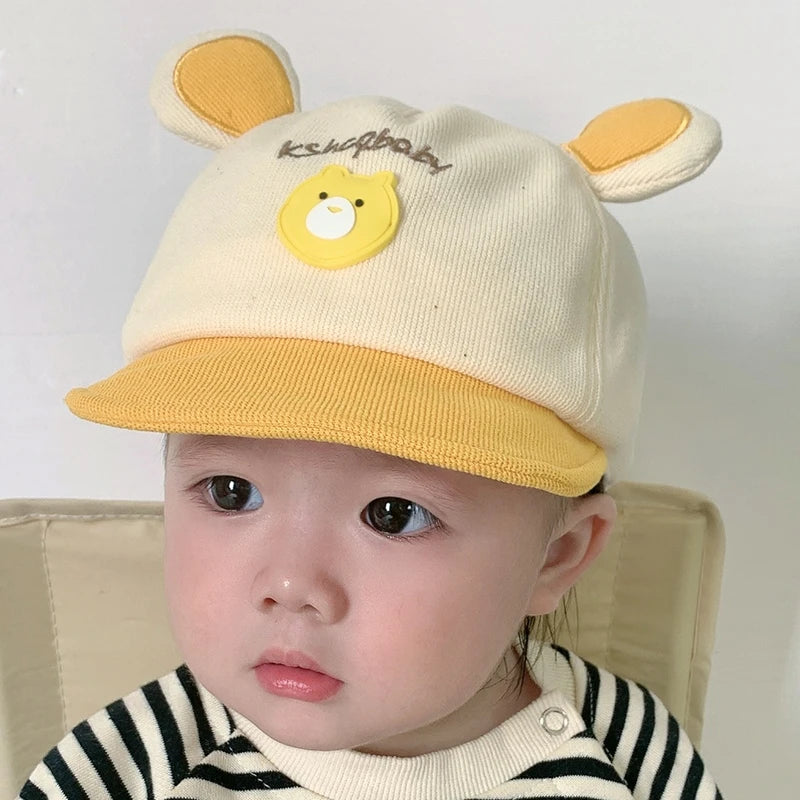 Cartoon Bear Baby Baseball Cap with Ears Cute Animal Sun Hat for Boys Girls Casual Infant Peaked Hat