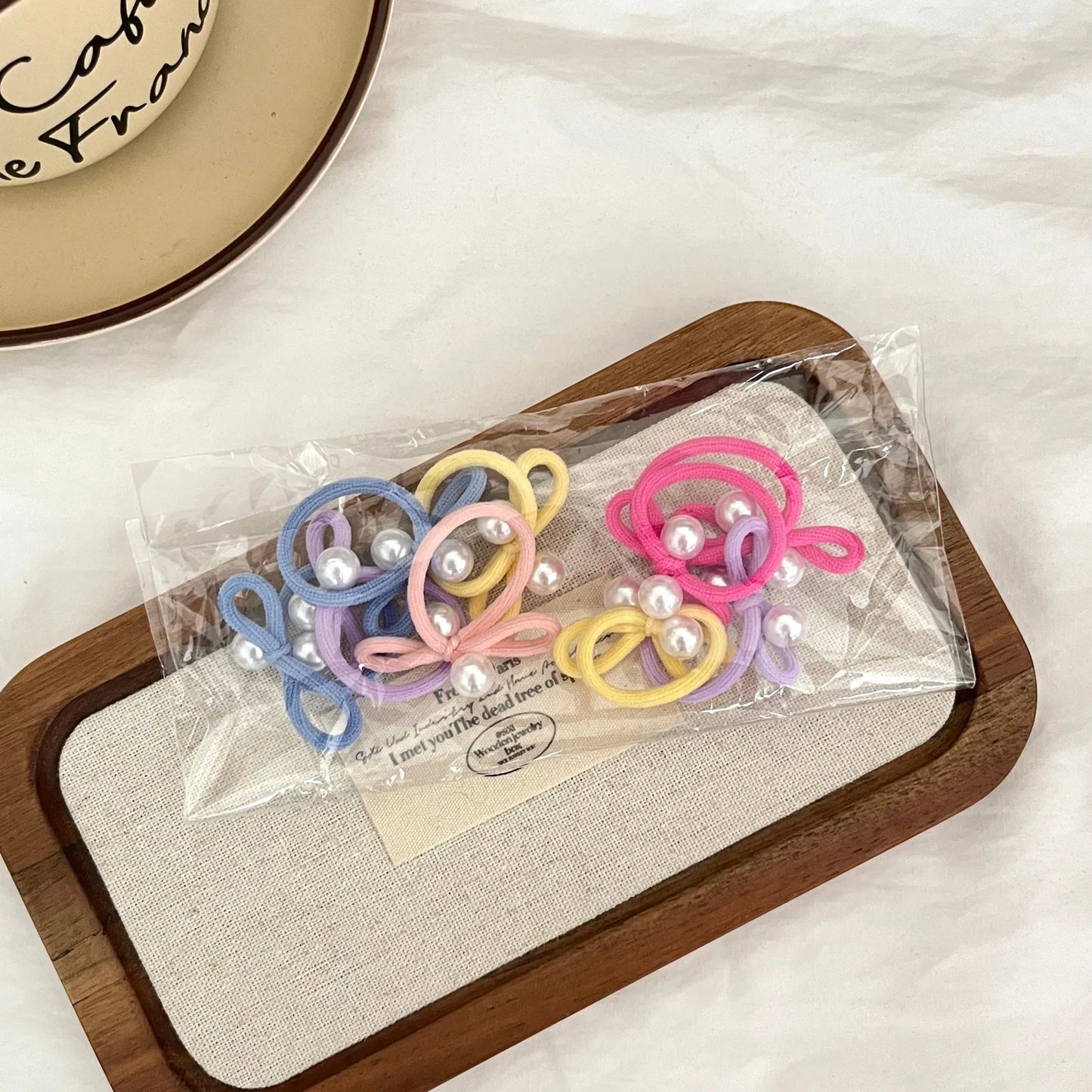 10pcs Korean Silver Pearl Bow Braided Rubber Band for Girls No Damage Hair Small Thumb Hoop Baby Headband Hair Accessories