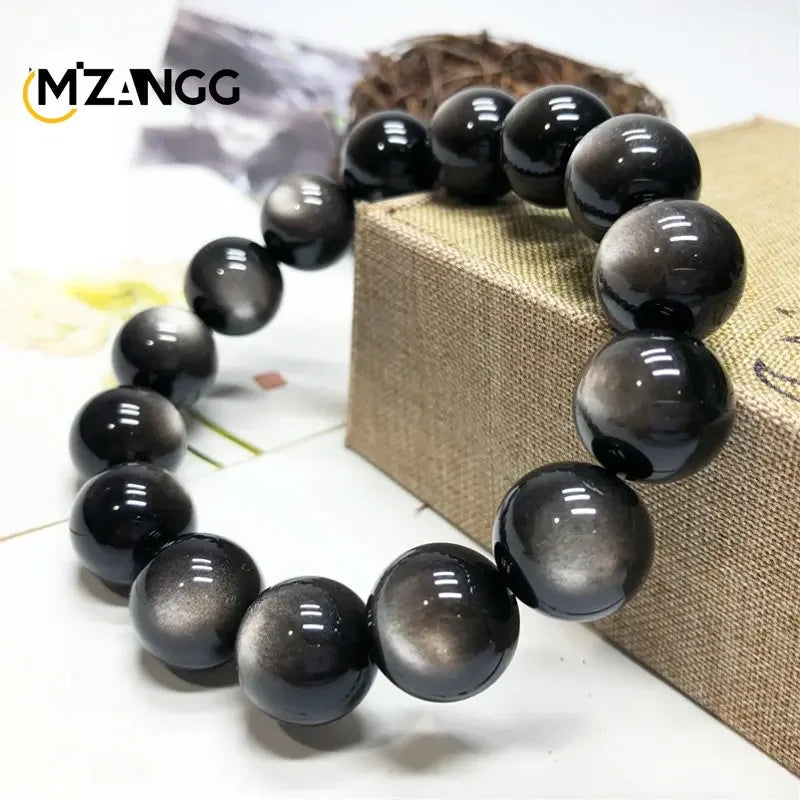 Natural Silver Obsidian Bracelet Men's and Women's Models Double Cat Eyes Silver Obsidian Gold Obsidian Lucky Amulet Hand String