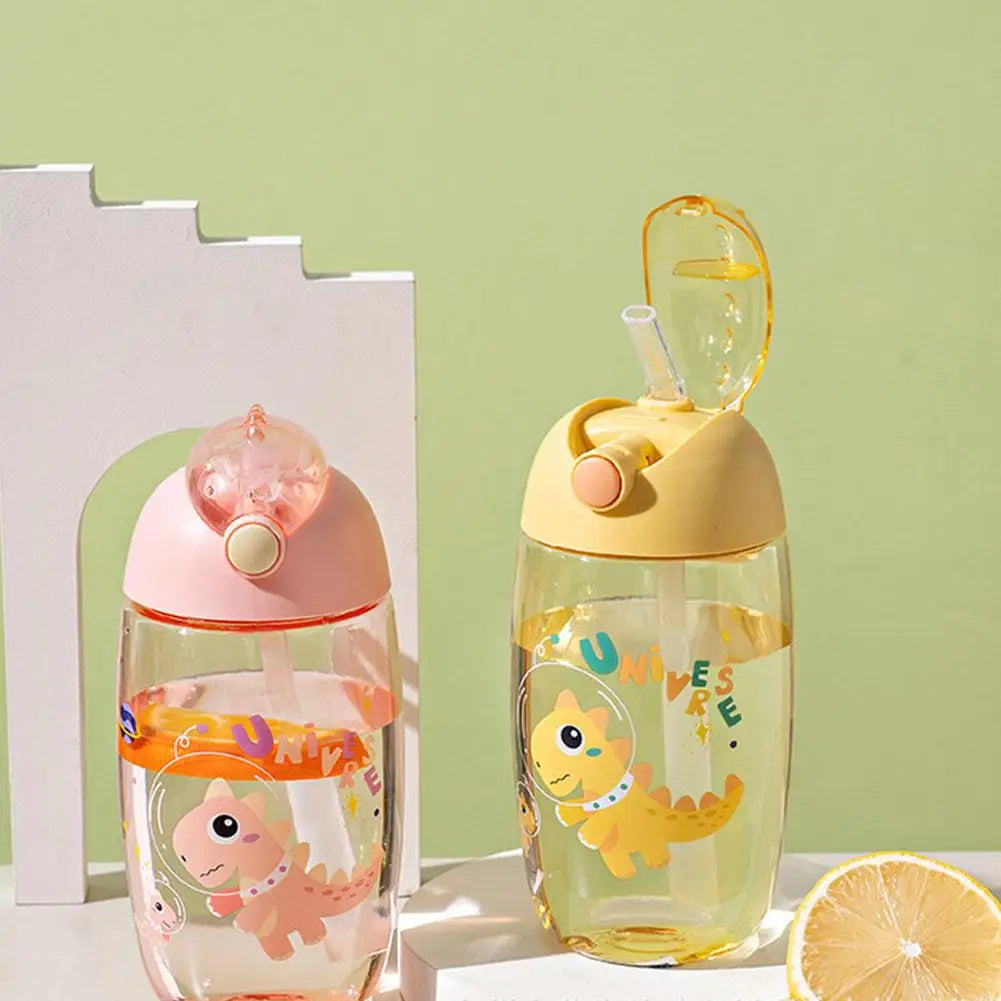 500ml Children's Dinosaur Water Bottle with Silicone Straw Leak Proof Plastic Water Bottle Summer Children's Water Cup