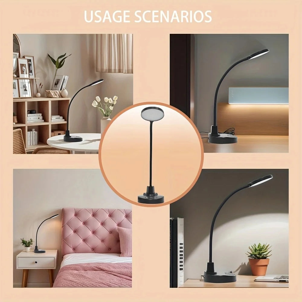 3.5 Inch LED Desk Lamp with USB Charging Port, USB Powered Dimmable 3 Color Temperatures 5 Brightness Levels 4 Timer Settings Flexible Adjustable Gooseneck Sturdy Base Eye-Caring Reading Light for Home Office Bedroom Study Li