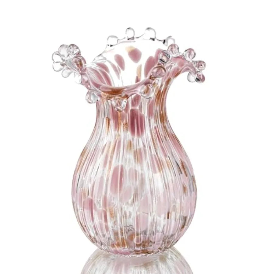 8'' Blown Glass Flower Vase for Home Wedding Modern Centerpieces Decorative Purple