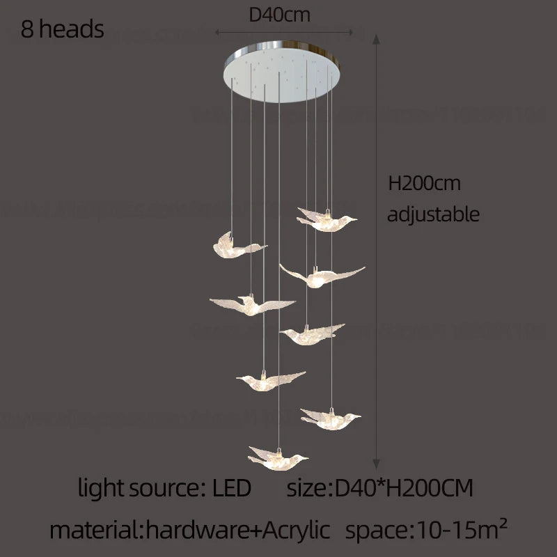 Led Bird Pendant Lamp Home Decoration Lighting Hanging Lamp Design Loft Living Room Showroom Apartment Ceiling Villa Chandelier