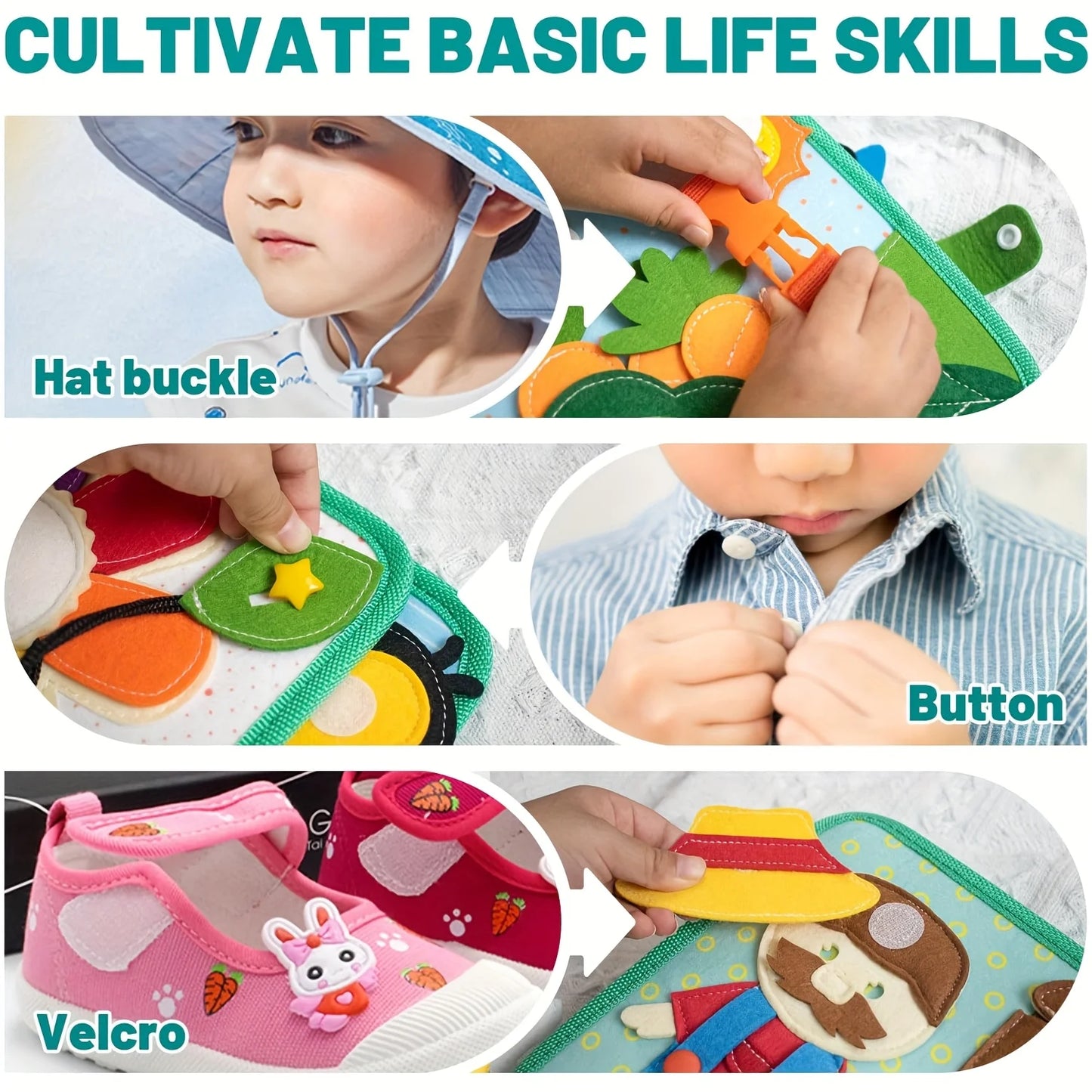 Children's baby Early Education Intelligence Learning baby Toys Felt Learning Board, Busy Board, Busy Book, Cloth Book, Including Life Skills, Alphabet, Numbers, Shapes Colors, Animals, Weather, Toddler Travel Toys, Birthday