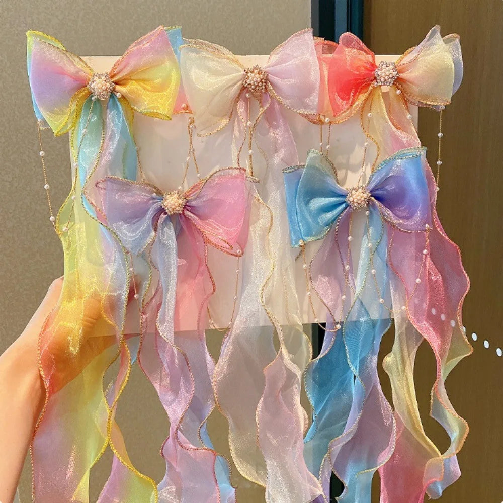High quality Ladies Hair Clip with Pearl Bow Tassel Ribbon Sweet Kawaii Barrettes Headwear Fashion Hair Accessories for Girls Children Cute Stylish Hairband Perfect for Daily Wear Party and School butterfly hair accessories