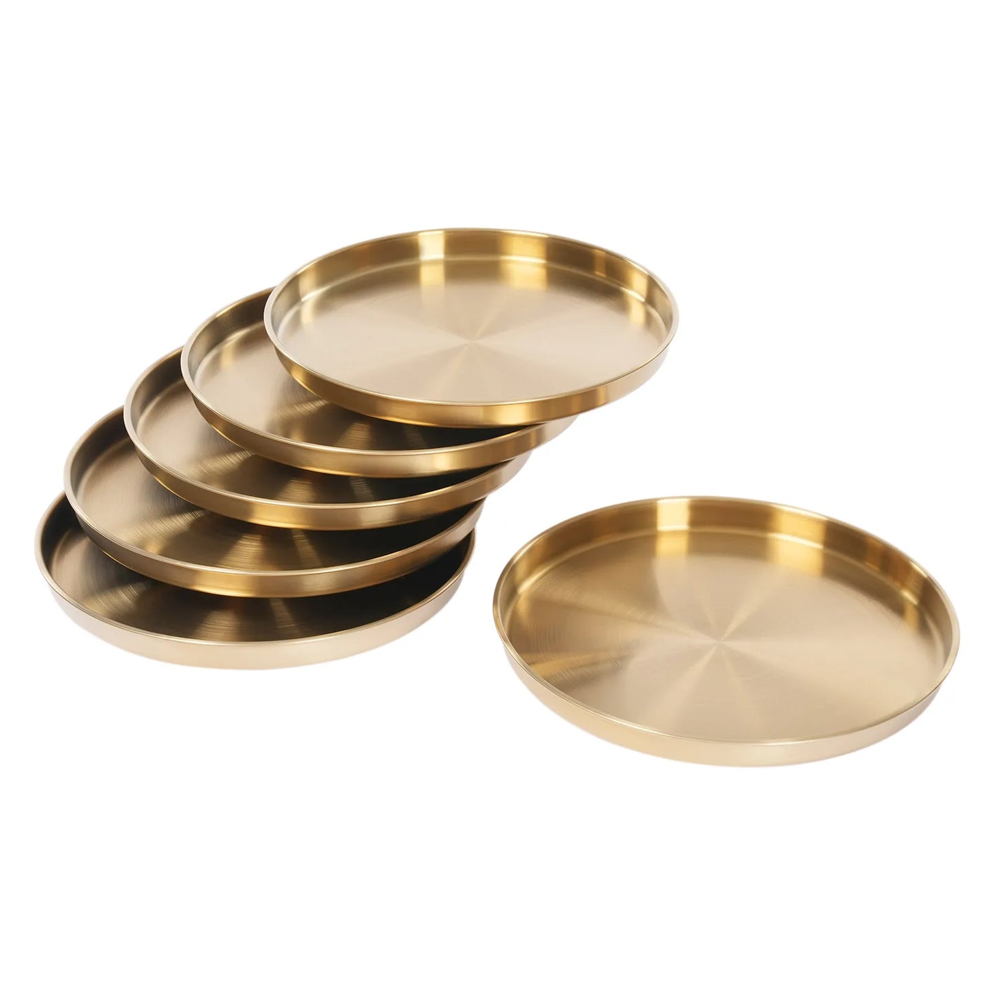 6Pcs Round Serving Trays, Stainless Steel Table Tray, Versatile Gold Decorative Tray Jewelry Display Tray Tea Service Tray NEW