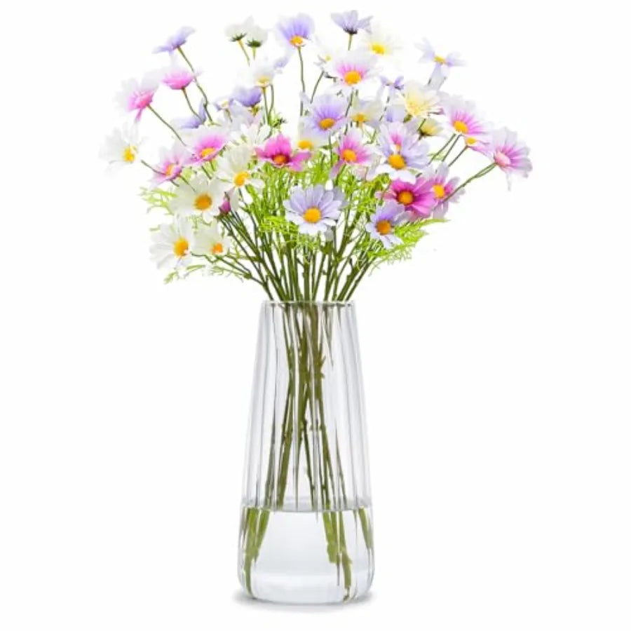 8.3in Glass Vase for Flowers, Ribbed Flower Vase for Table Centerpiece Wedding Home Decor, Modern Glass Vases for Living Room,
