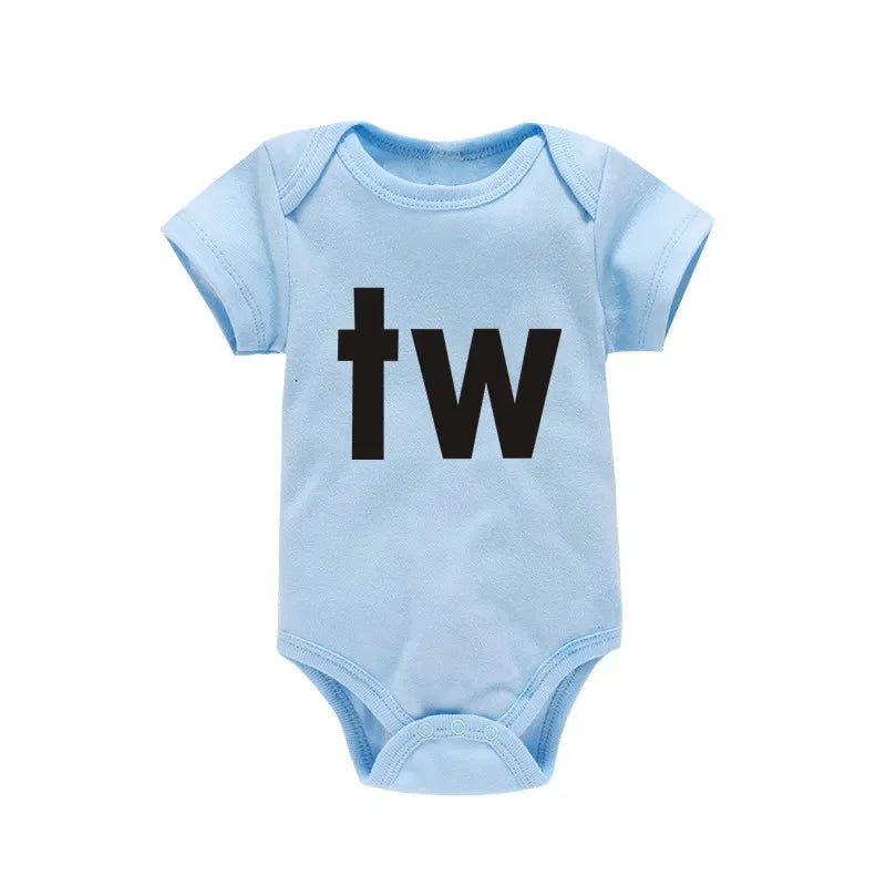Letter Print Newborn Infant Baby Boys Girls Black Bodysuit Twins Romper Jumpsuit Outfits Hipster Baby Clothes 0-24M