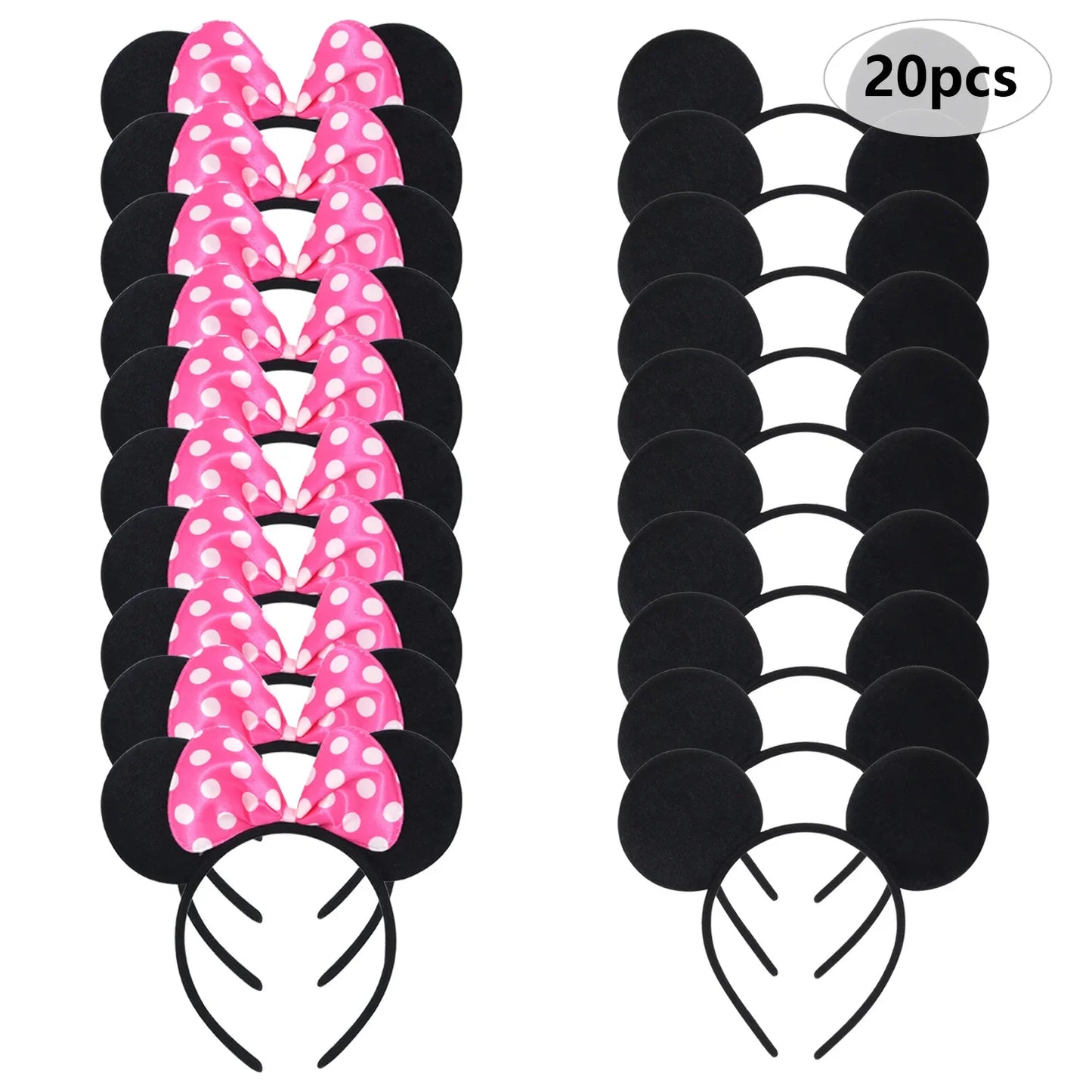 CHuangQi 12pcs Mouse Ears Headband with Bow, Mickey Minnie Ears Headwear for Boy / Girl Birthday Party, Great Party Favors