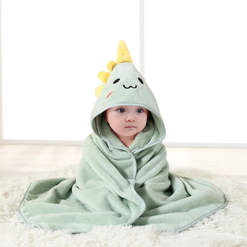 Toddler Bathrobe Infant Bath Towel Boy Girl Blankets Swaddle With Hood Cartoon Coral Fleece Towel Blanket Newborn Kids Bedding
