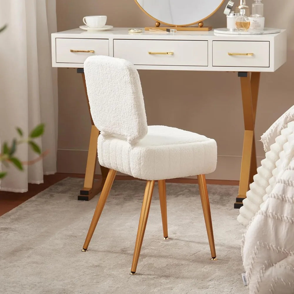 Foldable Back Velvet Vanity Chair Ottoman with Storage and Metal Legs for Dressing Living Bedroom