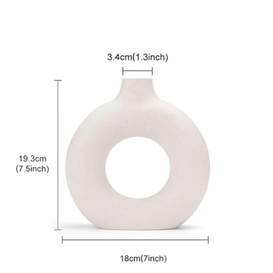 Donut Vase Hollow Ceramic Vase for Flowers Handmade Minimalist Boho Inch Style Modern Home Decor for Wedding Dinner Table Party