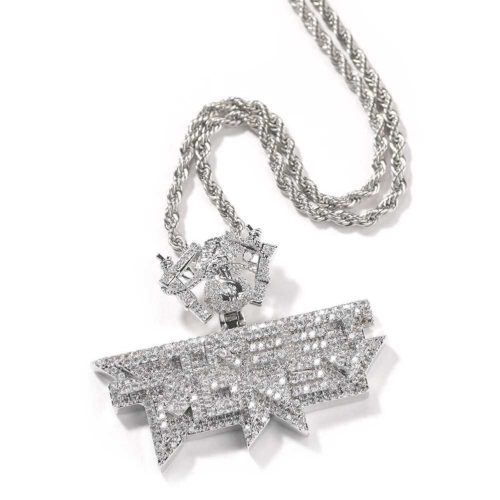 Icy Street Money Pendant With Dollar Bag Guns Hook Mens Necklace 18K Gold Plated Iced Out 5A CZ Hip Hop Jewelry