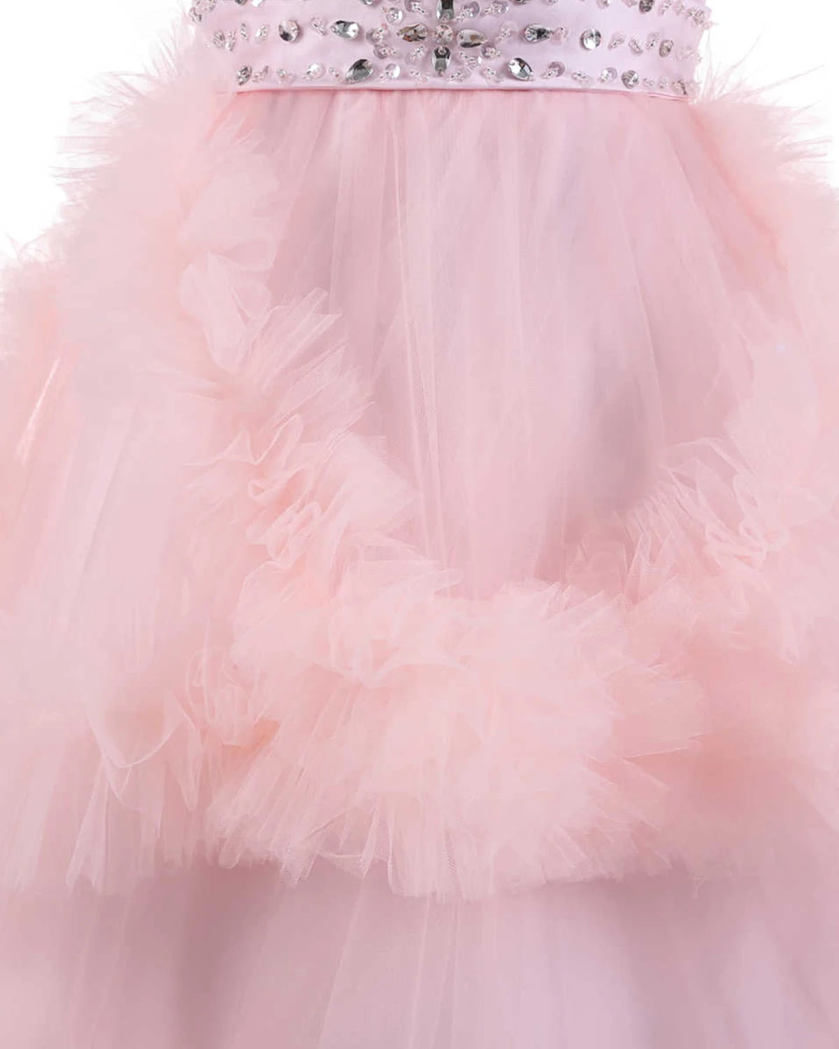 Girls Blush Pink Cap Sleeve Illusion Back Sweetheart Neckline Ruffled Tulle Flower Girl Dress With Large Back Bow For Wedding Party