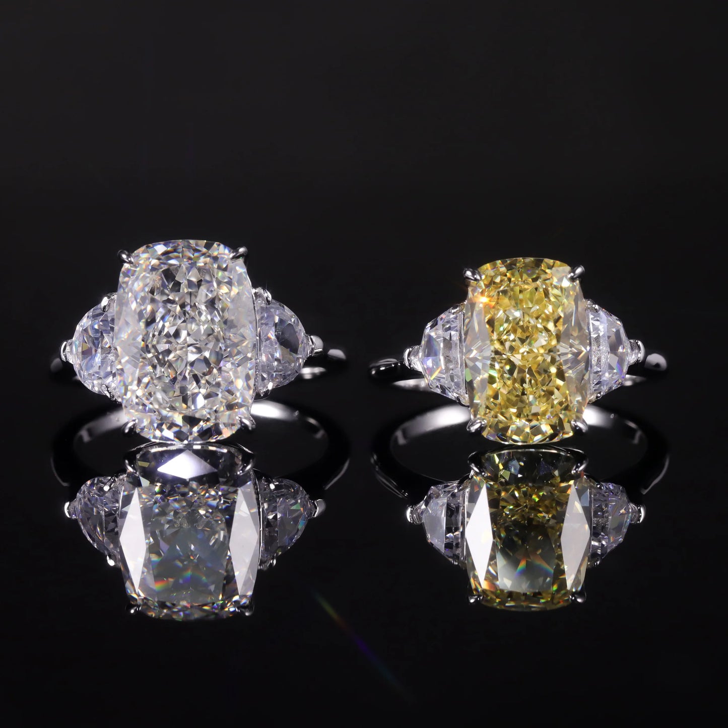 GEM'S BALLET Diamond-fire CZ- Fancy Light Yellow Three Stone Engagement Ring 925 Sterling Silver Statement Rings For Women