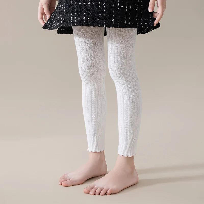 Spring Autumn Baby Girls Stretch Tight Leggings Cotton Solid Ruffle Ribbed Toddler Kid Pants For 0 to 12 Years