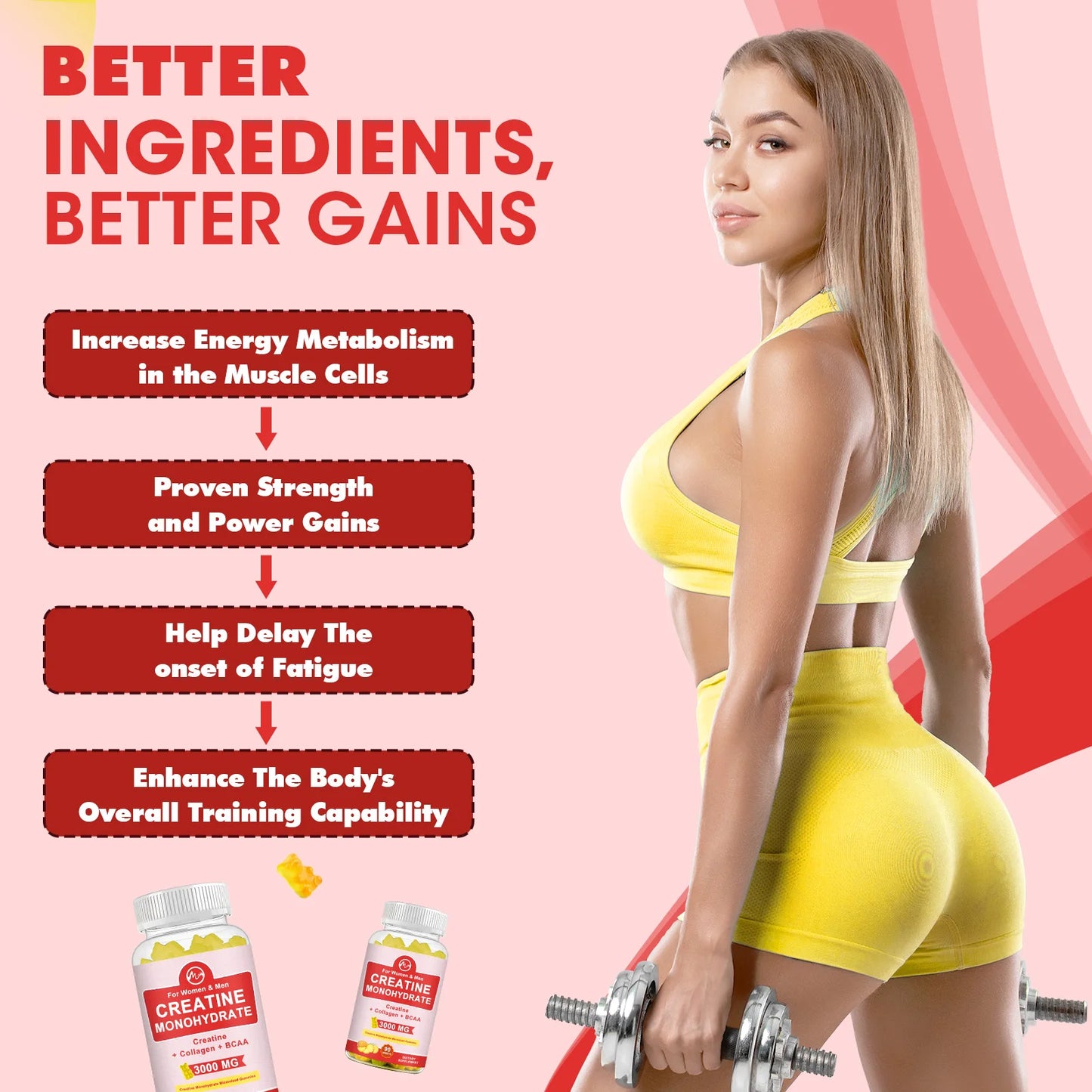 3000mg CREATINE MONOHYDRATE Gummies For Women & Men Proven Strength and Power Gains Muscle Production