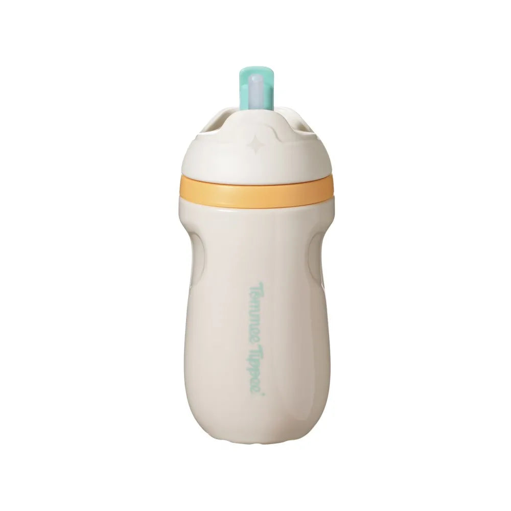 Insulated Stainless Steel Toddler Straw Cup Spill Proof Sporty Water Bottle for Kids 9 oz Baby Sippy Cup Thermal Travel Mug Cream Color