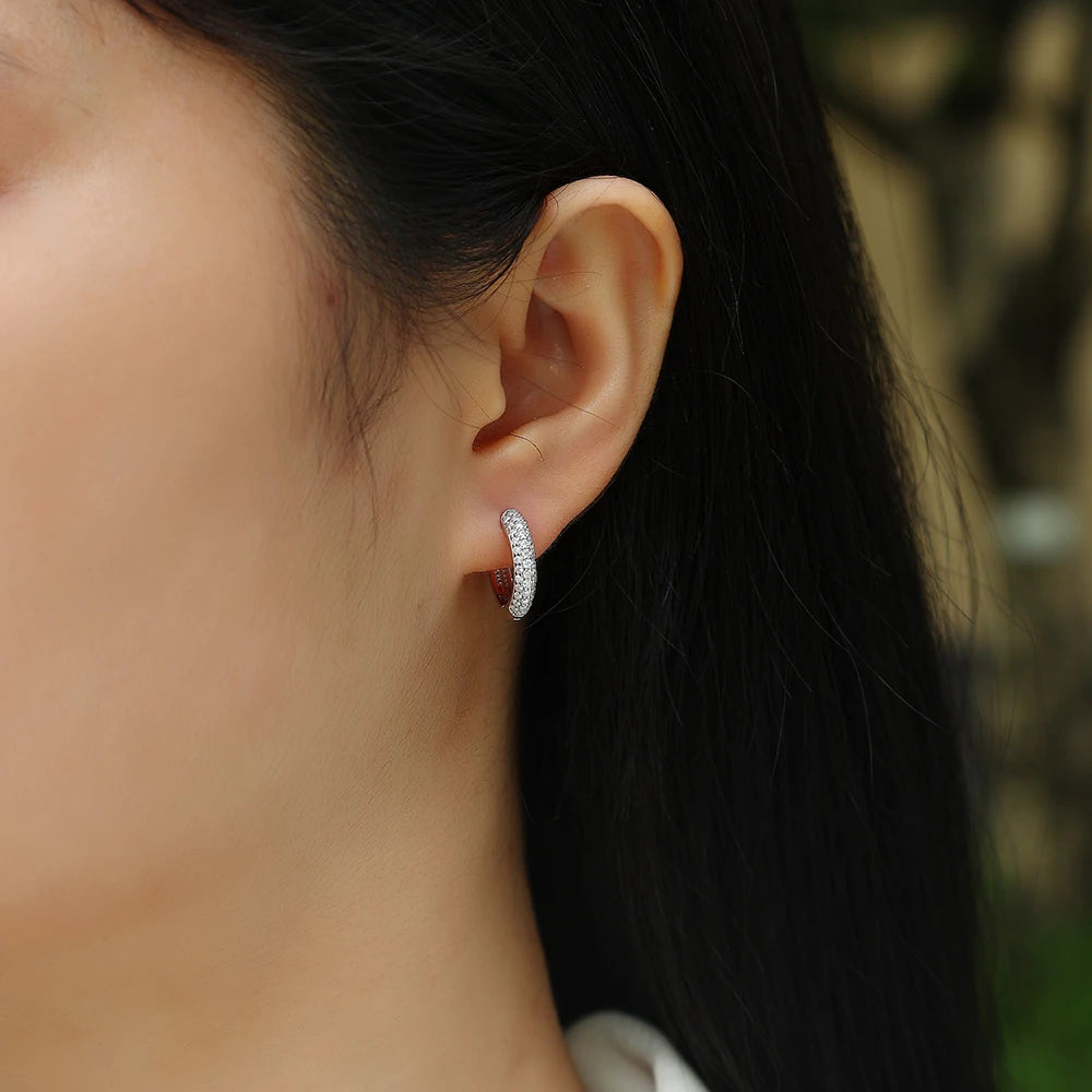 1pair Moissanite Earrings Full Pave Round Hoop 925 Sterling Silver 18K Gold Plated Comes with GRA Certificate Jewelry