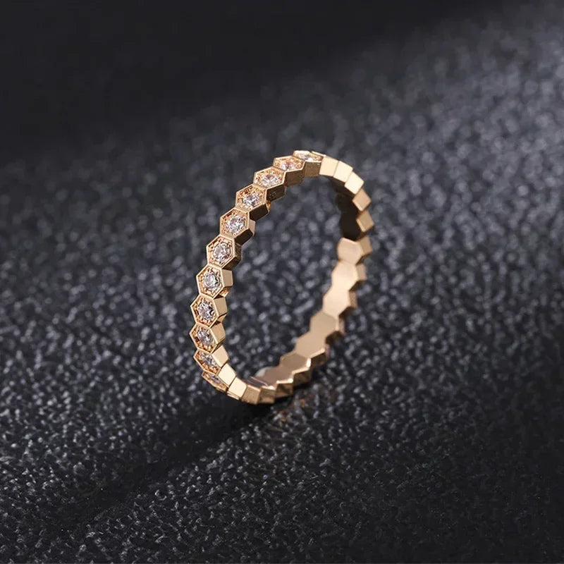 High Quality 925 Sterling Silver Honeycomb Ladies Classic Stacked Fashion Bee My Love Ring Trend Brand Wedding Fine Jewelry Gift