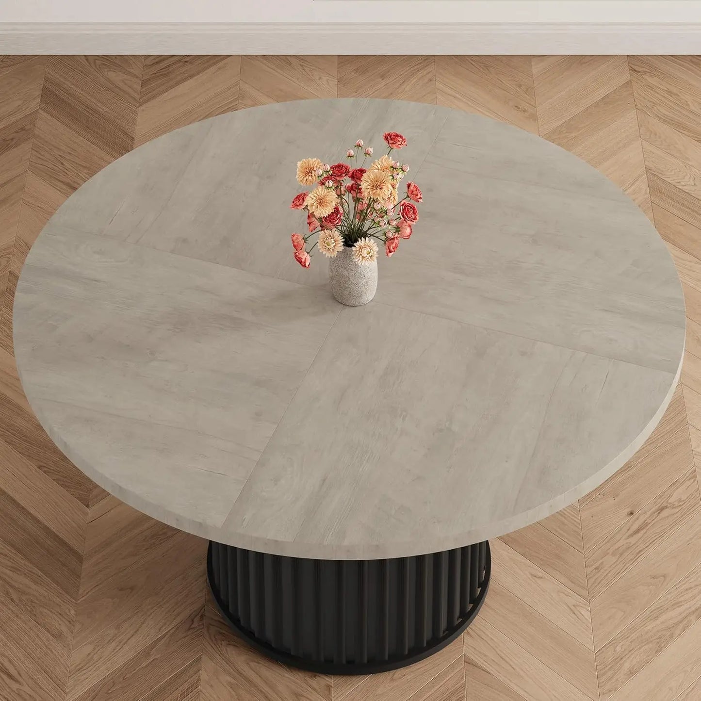 47 Inch Round Dining Table for 4-6 People, 120cm Wood Kitchen Table with Metal Pedestal Base, Space-Saving, Easy Assembly for Dining Room, Kitchen, Grey