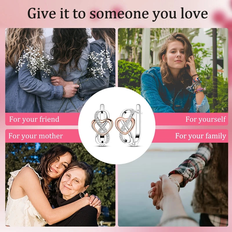MULA 925 Sterling Silver Hoop Earrings Eternal Infinite Love French Earrings For Women Girls Wedding Party Fashion Jewelry Gifts