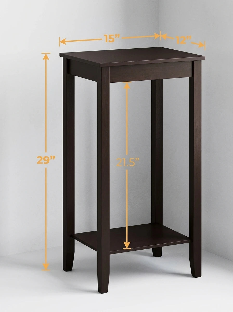 End Table, Tall Narrow Side Table with Wood Frame and Storage Shelf, Compact Nightstand for Living Room, Bedroom