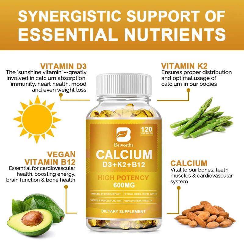 4in1 Vitamin D3 Calcium Capsules for Bone Strength Heart Health Immune Support Nerve and Muscle Function Health