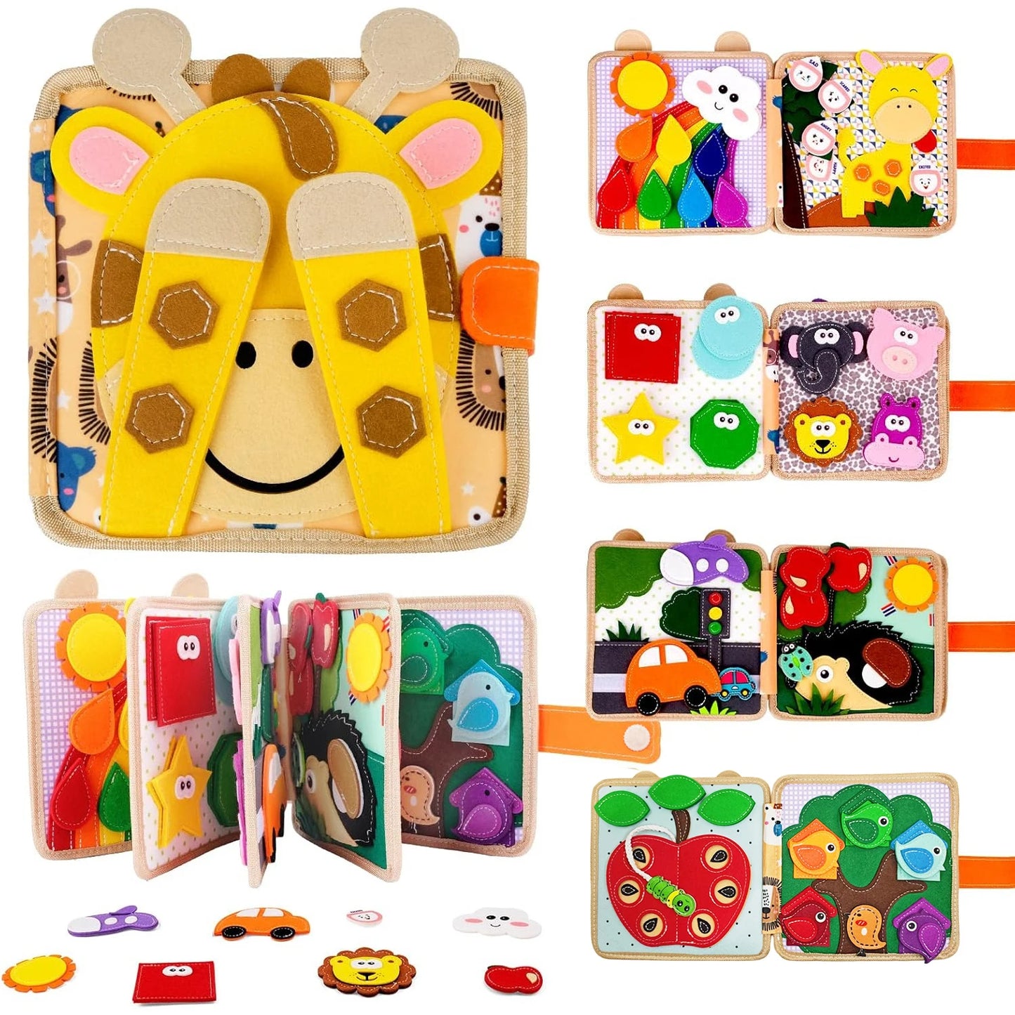 Children's baby early education intelligence learning baby toys felt learning board, busy board, busy book, cloth book, including life skills, alphabet, numbers, shapes colors, animals, weather, toddler travel toys, birthday