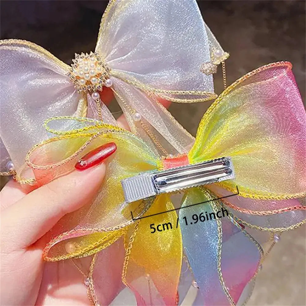 High quality Ladies Hair Clip with Pearl Bow Tassel Ribbon Sweet Kawaii Barrettes Headwear Fashion Hair Accessories for Girls Children Cute Stylish Hairband Perfect for Daily Wear Party and School butterfly hair accessories